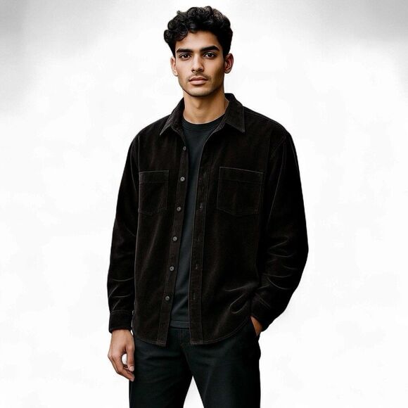 Hammer Made Black Velvet-like Mens Ewan Shirt Size XXL 18.5 - Picture 1 of 8